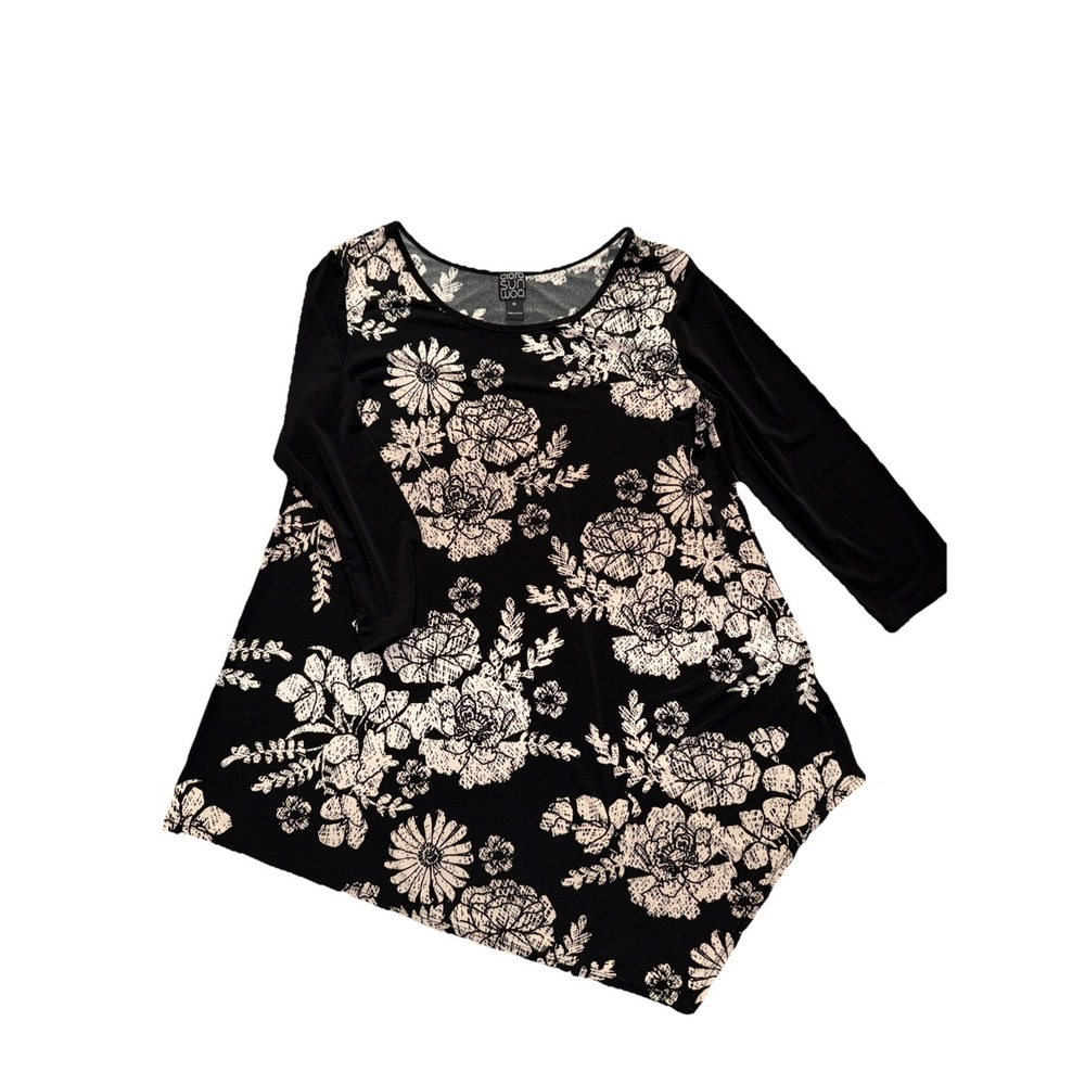 Clara Sun Woo Tunic M Asymmetrical Floral Black Beige